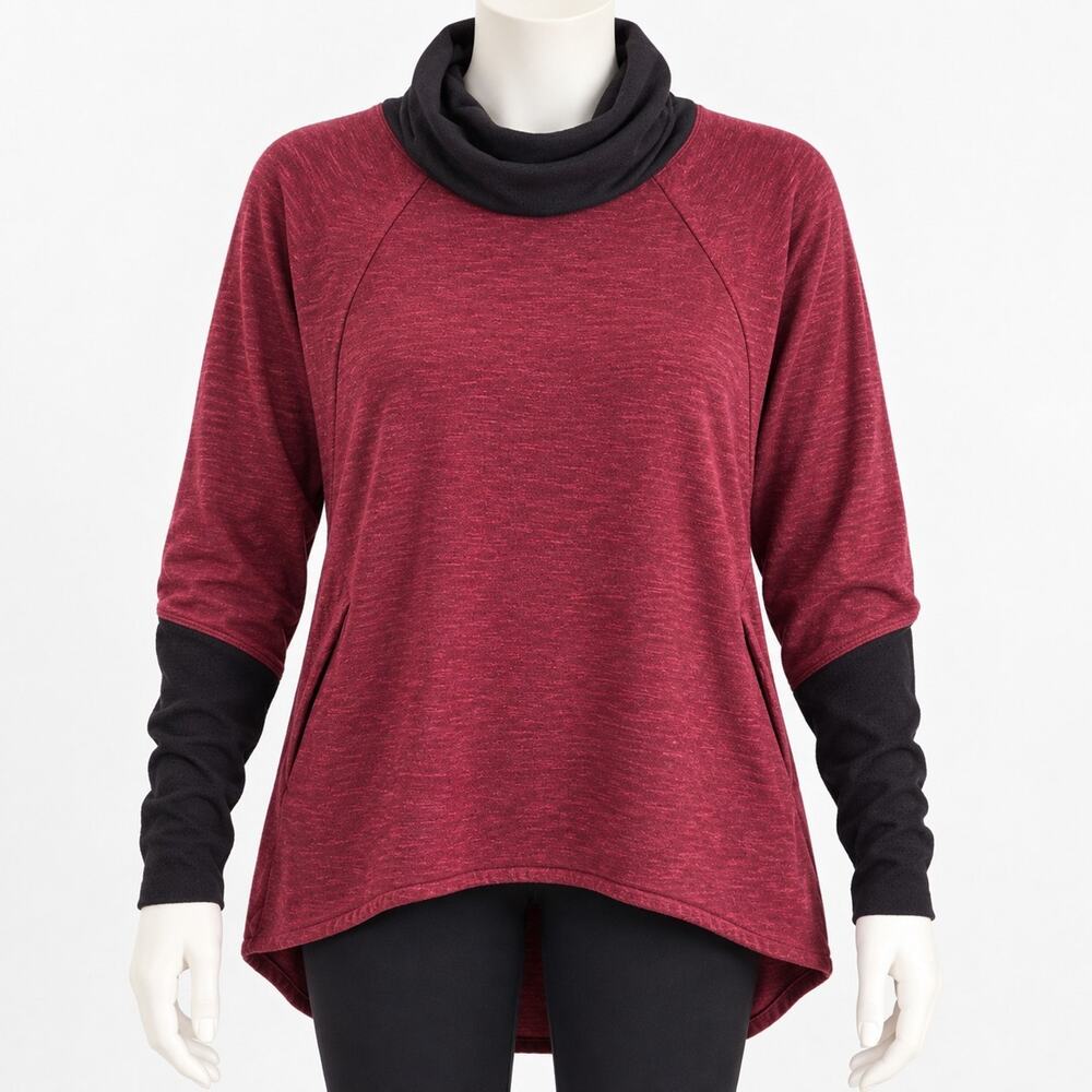 Tē Verde NYC Maroon & Black Cowl Neck Poncho Sweater Tunic - Size Large